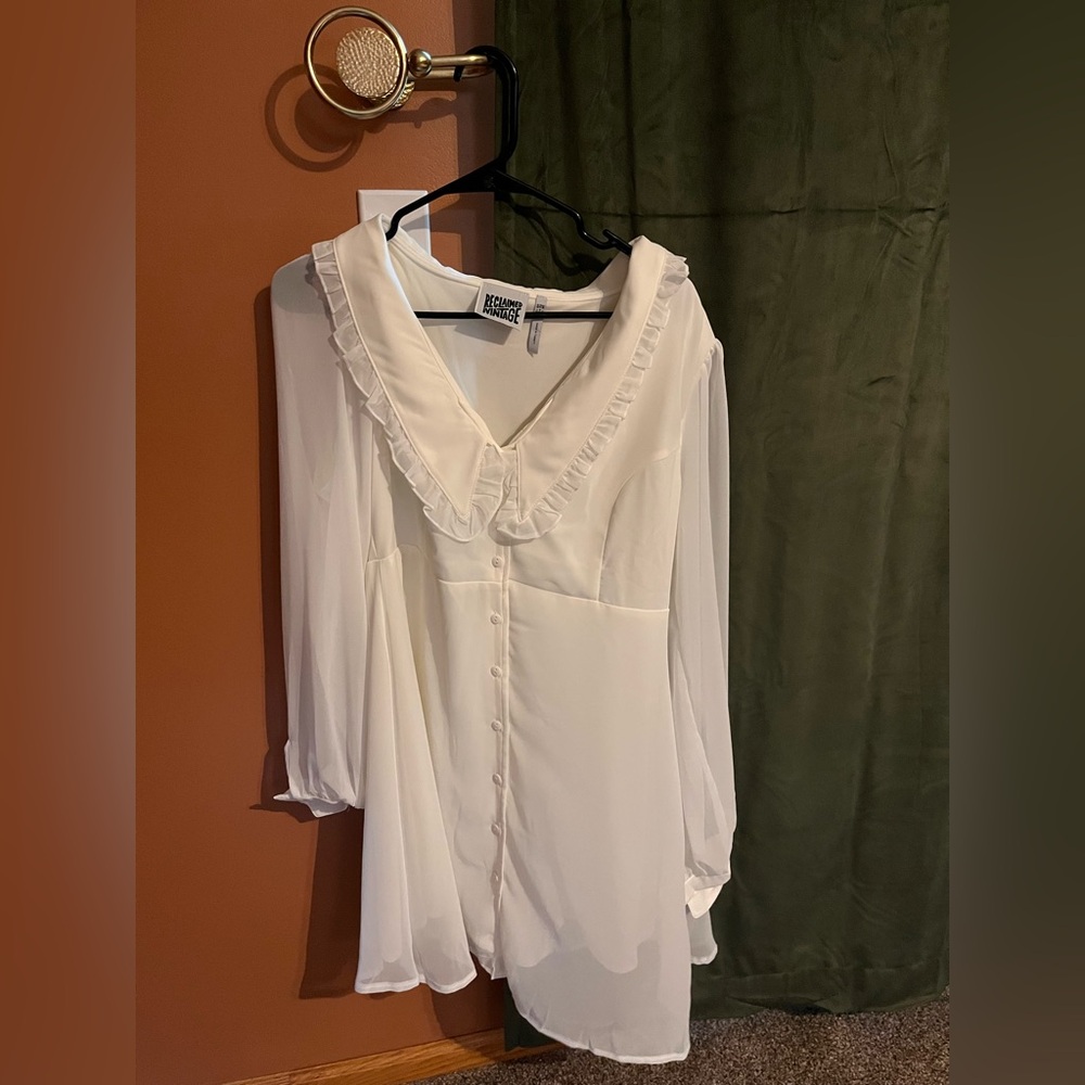 Reclaimed Vintage White Ruffled Midi Dress